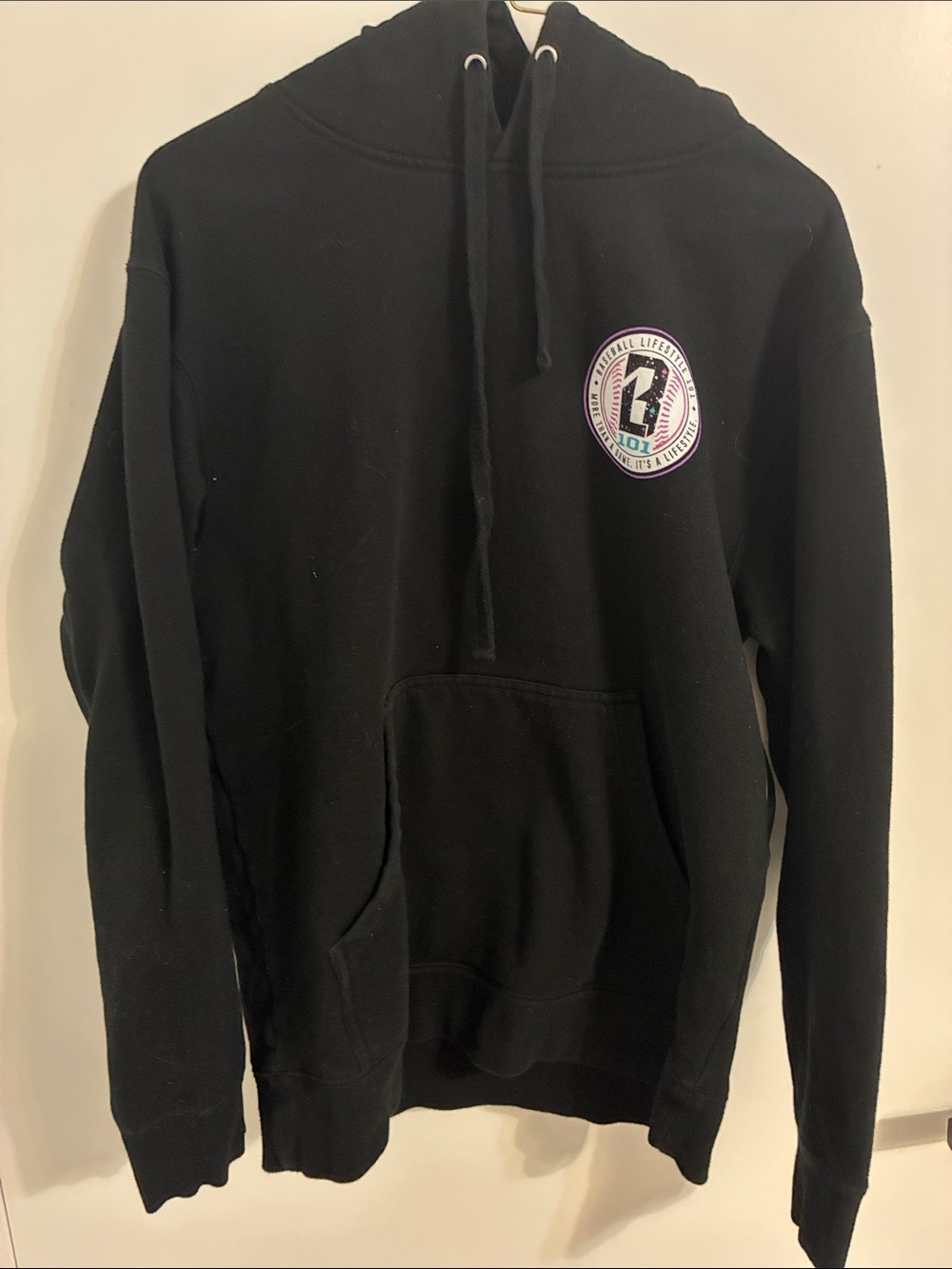 Men's Black Pullover Hoodie with Small Left Chest Emblem
